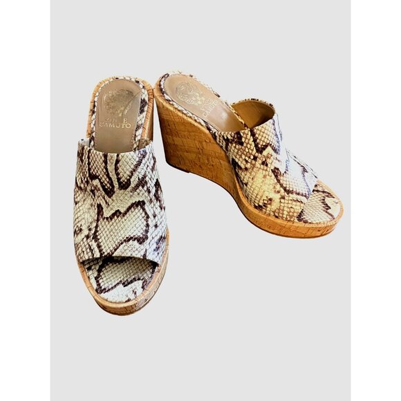 Vince Camuto Shoes - Vince Camuto Chaisen SNAKESKIN Leather Slide Platform Cork Wedge Size 9M Women
